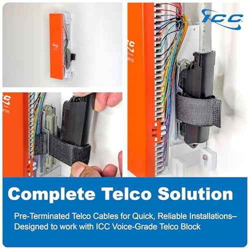 ICC Male to Male 25 Pair Telco Cable 10ft - Cat3 24AWG, 100% Solid Pure Copper, Gray Riser CMR Cable with 90 Degree 50 Pin Telco Connector for Voice and Low Data PBX Applications, 10 Feet