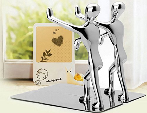 Fasmov Heavy Duty Stainless Steel Bookends - Nonskid Art Bookends, Silver, 1 Pair