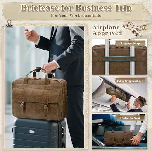 RAINSMORE Messenger Bag for Men 16 Inch Laptop Bag Vintage Leather Waterproof Laptop Briefcases Large Computer Satchel Bag