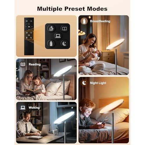 FULSUNT LED Floor Lamps for Living Room, 30W/3200LM Bright Modern Standing Lamp with Remote & Touch Control, Stepless Dimmable 69" Tall Lamp Torchiere Lamp Reading Floor Light for Bedroom Office