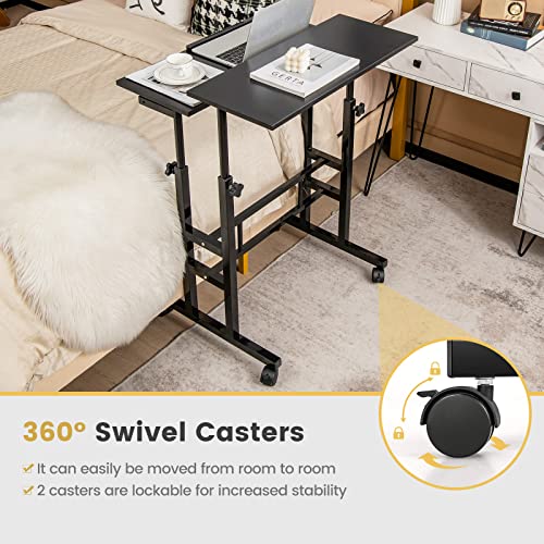 COSTWAY Mobile Standing Desk, Laptop Cart with Flip-Over Desktop, Overbed Table with Wheels, Computer Desk for Standing or Sitting, Height Adjustable Workstation for Home & Office (Black)