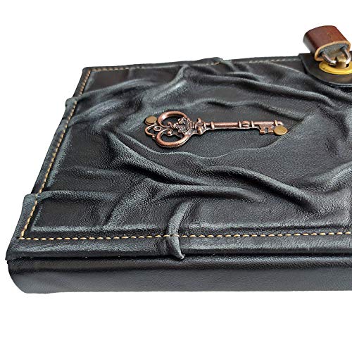 Antique Key Handmade Leather Journal with Lock 100% Genuine Leather Diary Acid-Free Chamois Paper 384 Pages, 9 x 6.7 inches Antique Padlock Journal for Writing Diary With Lock