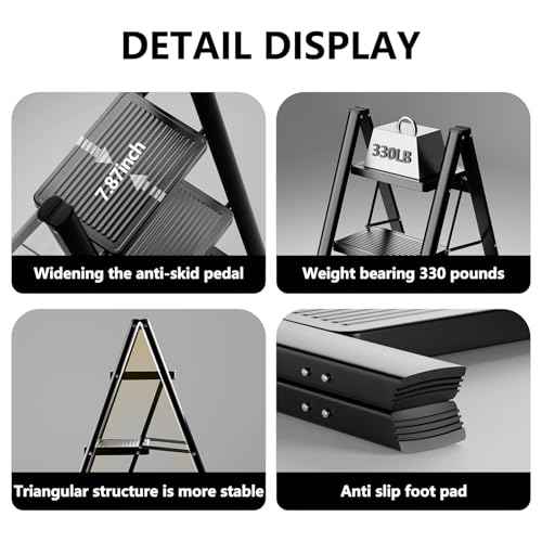 Step Ladder 3 Step Folding, Sturdy 330 Lbs Small Step Stool for Adults, Closet Step Stool Ladder with Anti-Slip Wide Pedals, Portable Folding Ladder for Home Kitchen Office