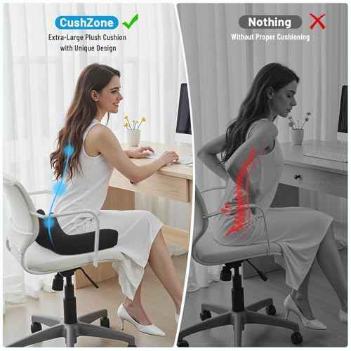 Seat Cushion, Memory Foam Office Chair Cushions, Ergonomic Curved Design for Sciatica, Tailbone, Coccyx, Seat Support for Car, Desk Chair, Wheelchair, Enhances Long Sitting Comfort (Black)