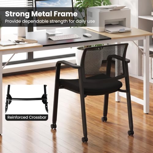 Tangkula Black 2-Pack Rolling Conference Room Chairs, Stackable Guest Chairs