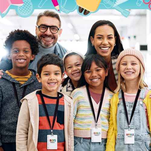 Sabary 6 Sets Pass Lanyards School Passes Wooden Hall Pass Set for Teachers and Classroom Supplies Including Hall Passes of Nurse, Restroom, Library, Office