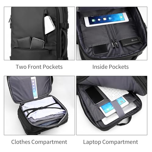 Travel Backpack for Men Women, Expandable Carry on Backpacks with USB Charging Port for Business Work Commute Casual, Black