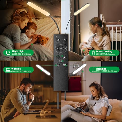 Dimmable LED Floor Lamp, Super Bright Reading Lamps Floor Standing lamp with Remote & Touch Control, Stepless Dimming & 2700K-6500K Color Temperature, for Living Room Bedroom Office, Black