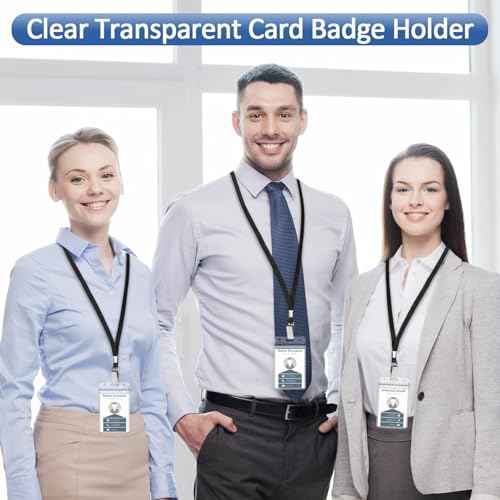 400 Pack Neck Lanyard Bulk with ID Card Holder Lanyards for ID Badges Vertical Name Badge ID Card Holders Flat Neck Lanyards with Clip for Nurses Teacher Students, Black