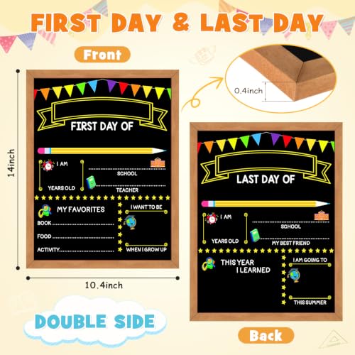 First Day of School Sign - Double-Sided Chalkboard for Kids with 6 Chalk Markers, 14x11 Inches