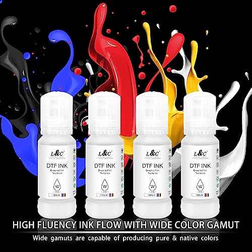L&C White DTF Ink for Epson ET-8550 Refill for epson et-8550 DTF Printers, Heat Transfer Printing White Ink 100ml X 4
