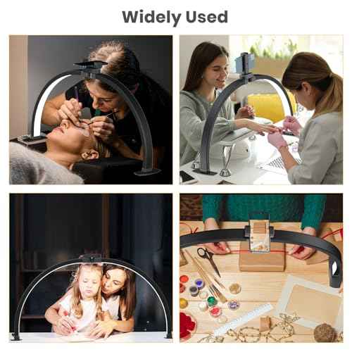 LASTAR Half Moon Light for Nail Desk, 29.9 Inch Foldable Nail Lamp for Desk with Phone Holder, Remote Control/3 Color Temperature/10 Brightness Nail Table Lamp, Black, DL028