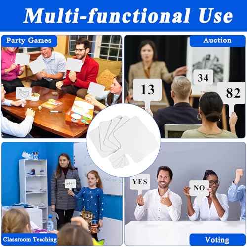 24 Pcs Dry Erase Answer Paddle, 10 x 8 Inch Auction Paddles with Markers and Erasers, Handheld White Board with Handle for Teaching Meeting Bidding Voting Games (Double Sided)