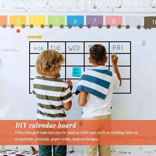 4 Pack 1/8 inch Pinstripe Tape - Whiteboard Tape Dry Erase Board Line Graphic Chart Adhesive Art Tape - Black 884FT Long Total