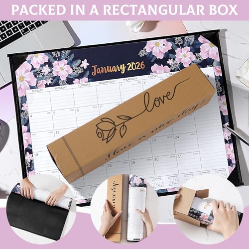 2026 Desk Calendar - January 2026 - December 2026, Large Calendar 2026, Cover 12 Months Calendar, 22" x 17", Rolled Desk Calendar with Box