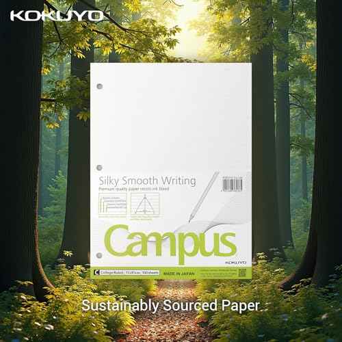 Kokuyo Campus Loose Leaf Paper for 3 Ring Binders, 8-1/4"x11¡±, College Ruled Notebook Paper, 100 Sheets, 70 GSM Japanese Smooth Paper Prevents Ink Bleeding, School Suppliers.Japan Import(WSG-NO-887G1)