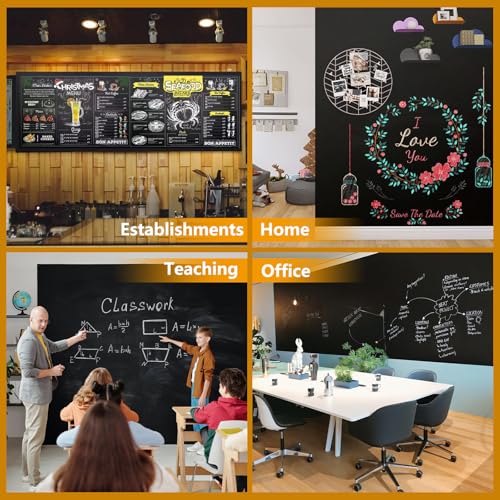 Magnetic Chalkboard Contact Paper with Adhesive, 55" x 27" Magnetic Blackboard Film for Walls, Peel and Stick ? Ideal for Office, Classroom, Home. Includes Dustless Chalk, Wiping Cloth, and Magnet