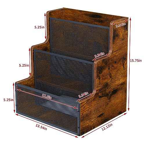 Vinyl Record Storage,Stepped 3 Tier LP Vinyl Record Crate,Vinyl Record Album Holder,Holds up to 60 Records,Desktop Metal & Wooden Record Box Case Crate