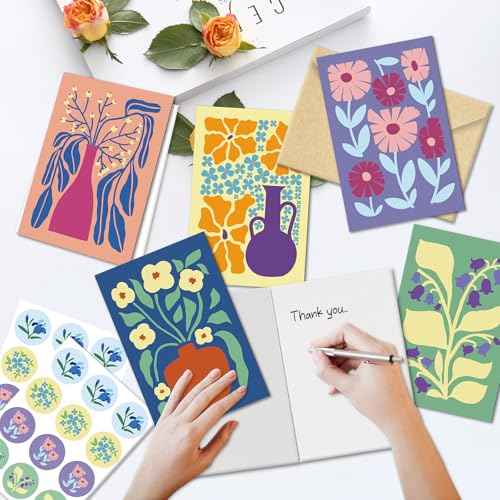 24 Pack Floral Greeting Cards with Envelopes, Floral Blank Note Cards Set for All Occasions, Boxed 8 Floral Designs Cards for Thank You, Birthday, Wedding, Condolence, Invitation, etc.