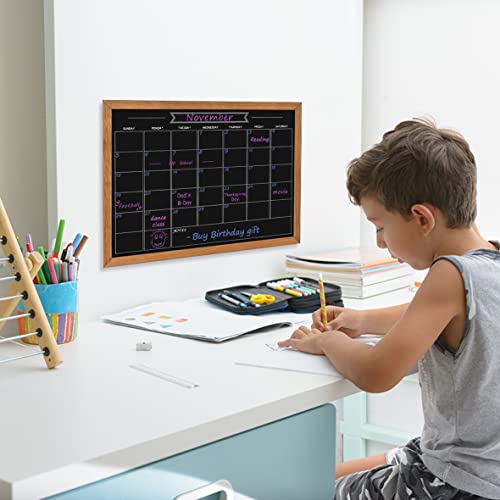 Calendar Chalkboard, 13" * 17", Magnetic Surface Rustic Brown Solid Pine Wood Frame Chalk Board for Planning/School Timetable/Memo, Hanging Board for Office, School and Home(YLHB-QZ-3343)