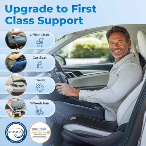 Seat Cushion, BodySync¢â Technology with Non-Slip Gel & Memory Foam for Tailbone, Sciatica & Back Pain Relief, Office Chair Cushion, Car Seat Cushions for Driving (Black)