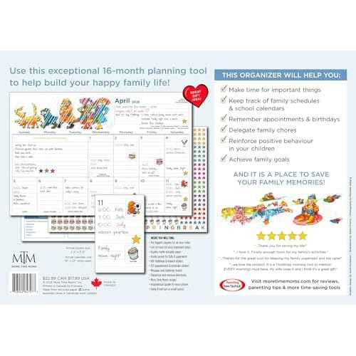 More Time Moms Family Organizer & Calendar, 2026 (15x22 Inches) - September 2025 to December 2026 - Larger & More Space for in-Depth Planning - Includes Over 500 Stickers, 16 Months, & Much More