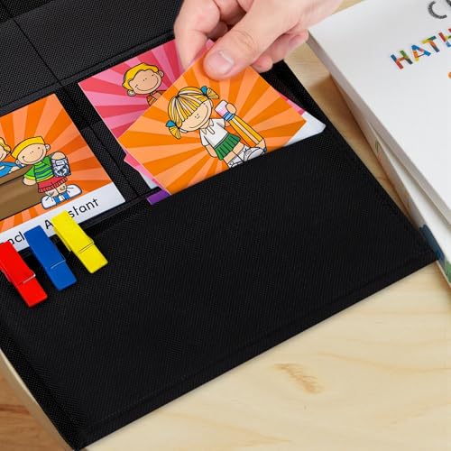 SCHOLOX Black Classroom Jobs Pocket Chart with 47 Cards, Classroom Management Tool