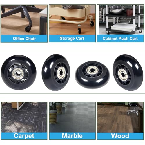 3in PU Caster Wheels for Chairs & Carts – 75mm Diameter, 24mm Wide, M8 Shaft – 4 Pack (Juvielich 3 in)