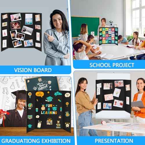 4 Pack Trifold Poster Board 48" X 36", IKAYAS Black Poster Boards, Science Fair Display Boards Posterboard Foamboard for Mounting, Prints,Art,Display,Projects Classroom Supplies