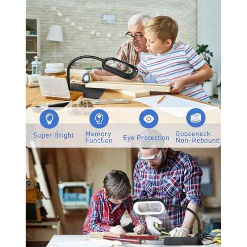 10X Magnifying Glass with Light and Stand LED Magnifier with Light Hands Free Lighted Magnifying Desk Lamp Dimmable for Close Work Craft Read Cross Stitch Sewing Repair Hobby Rectangular