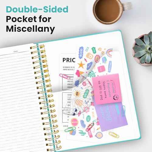 Large Spiral Lined Notebooks for Work With Removable Dividers & Tabs, 8.5"x11" Hardcover 5 Subject Notebook for Note Taking & Organizer, A4 College Ruled Journal for Women & Writing, Aquamarine, 280 Pages