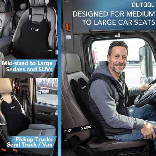QUTOOL Lumbar Support Pillow for Car, Truck Accessories Travel Essentials, Memory Foam Back Cushion for Driving Seat, Back Pain Relief,Washable Cover, Lower Back Support Fits Most Cars(Black)