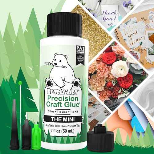 Bearly Art Precision Craft Glue - The Mini - 2fl oz with Tip Kit - Acid Free Archival - Strong Hold Adhesive - Ideal for Fine Paper Crafting Scrapbooking and Card Making - Made in USA