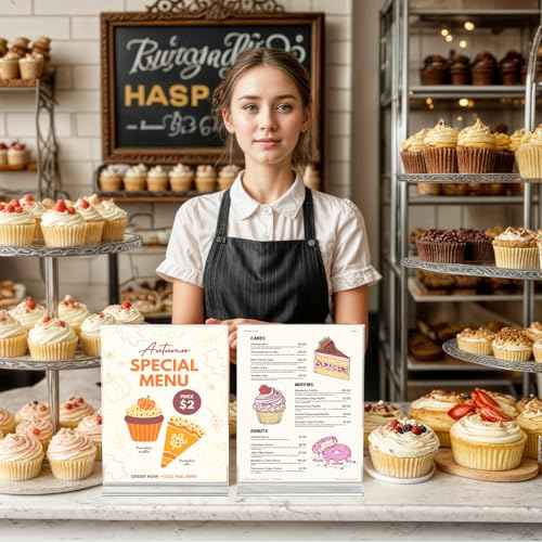 3 Pack Acrylic Sign Holder 8.5 x 11 Inches, Clear Menu Stand, Vertical Flyer Display, Table Paper Holder, Desk Brochure, Plastic Sign Display for Restaurants, Office, Store