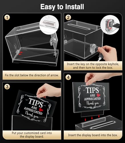 MoKo Clear Acrylic Donation Box with Lock & Sign Holder - Transparent