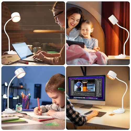 LED Desk Lamp, 1200LM for Home Office, Fully Dimmable Bedside Reading Lamp with USB C + A Charging Ports, 5 Colors, 12W Gooseneck Lamp, Metal Small Table Lamps for Bedroom Living Room White