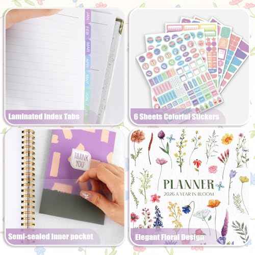 GuassLee 2026 Planner, Weekly and Monthly Planner from January 2026-December 2026, 6.1"x8.4" Aesthetic Agenda Book Planner with Back Pocket, Stickers, Coated Tabs, A5 Size