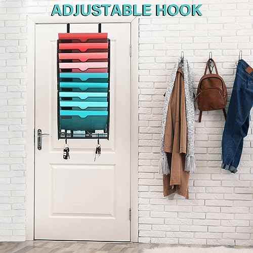 GALASALA Wall File Organizer, 10 Pockets Mesh Hanging File Organizer, Wall Mount File Holder With Hooks, Wall Organizer Magazine Rack for Office Supplies, Black