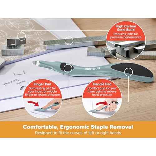 Bostitch Titan Heavy Duty Metal Stapler, 50 Sheet Capacity with 1250 Staples and Ergonomic Staple Remover, Jam Free Stapling, Full Strip Stapler for Desk, Office and Classroom, Sage