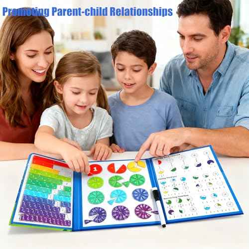 STEM Magnetic Fraction Demonstration Book for Kids with 152 Pcs Math Fraction Magnets Tiles and Disc Set Educational Math Learning Manipulatives Set