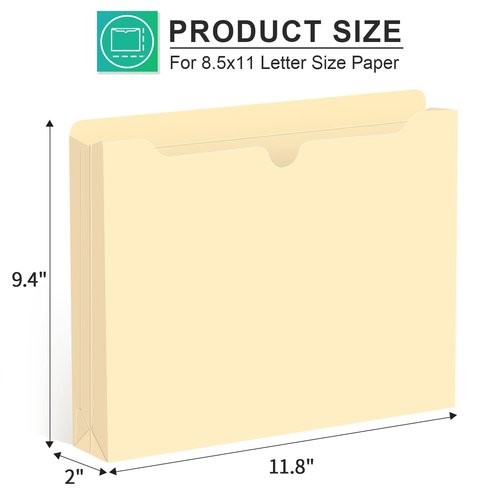 File Folders Jacket, HERKKA 60 Pack Letter-Size Manila File Folders, Expandable up to 2 Inches for Extra Storage, Reinforced Straight -Cut Tab, Ideal for Office, School, and Home Use