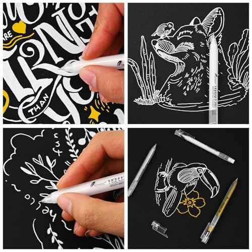 0.6mm Fine Point White Gel Pens, 3-Pack for Artists Drawing, Sketching, Illustration, and Adult Coloring Books, Opaque White Ink for Black Paper, Bullet Journaling, and Card Making