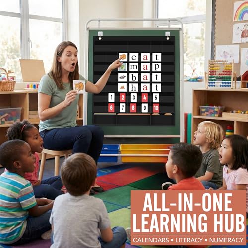 SCHOLOX Black Classroom Calendar Pocket Chart for Elementary & Homeschool