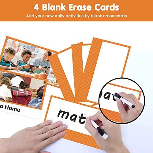 Auchq Daily Schedule Pocket Chart, Visual Schedule for Kids with 23 Activity Cards, 8+1 Pockets, 4 Blank Dry-Erase Cards Included, Great for Classroom Preschool-1 st Gr.(17¡¯¡¯ x 38.5¡¯¡¯ in)