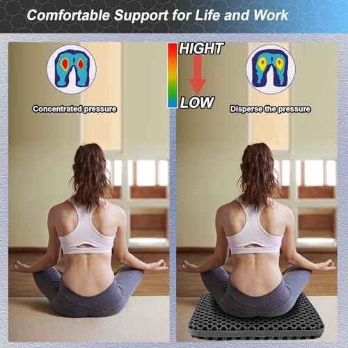Seat Cushion, Gel Seat Cushion for Long Sitting? Back, Sciatica, Tailbone Pain Relief Pad, 19in Seat Pad for Car, Office Chair, Wheelchair, Soft Support for Long Trips