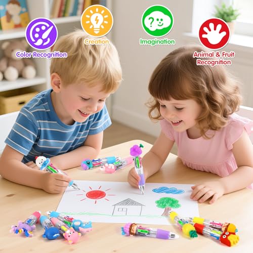 arscniek 100Pcs Multicolor Pen in One, 4-in-1 0.5mm Fine Point Cute Pens, Fun Kawaii Ballpoint Pen for Party Favors, Classroom Prizes, Teacher School Supplies, Bulk Gifts for Students