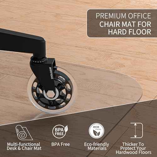 WASJOYE Office Chair Mat for Hard Floor, 48" Round Transparent Hard Floor Protector Home Floor Mat for Computer Desk Rolling Chair