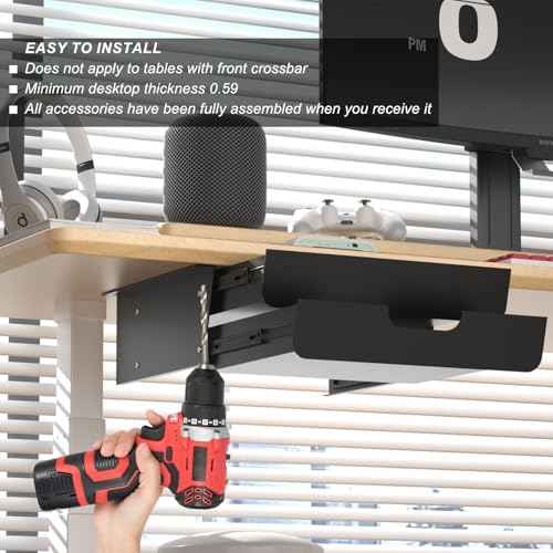 Under Desk Mounted Sliding Double Layer Drawer with Tilt Panel to Pull Out, 11.6'' Long & 10.4'' Deep Dual Storage Organizer for Sit Stand Workstation