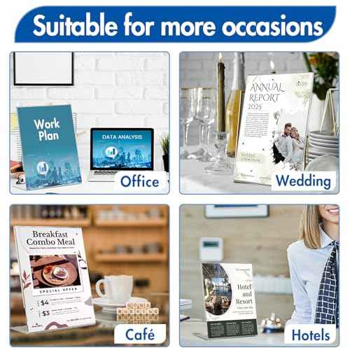 Aheroi Acrylic Sign Holder 8.5 x 11, 30Pcs Plastic Sign Holder 8.5 x 11 Standing, Clear Paper Holders Acrylic Paper Document Holders, Plastic Stands Flyer Display,Office School Table Supplies