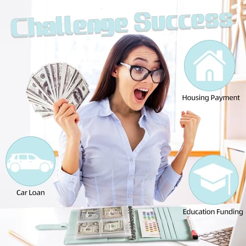 Blue LXWHYP 100 Envelopes Money Saving Challenge Binder with Tracker & Budget Planner